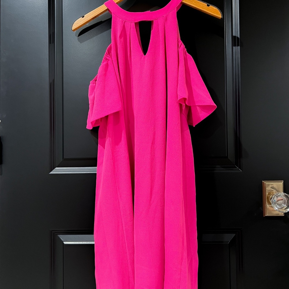 Hot Pink Halter Dress with Cold Shoulders